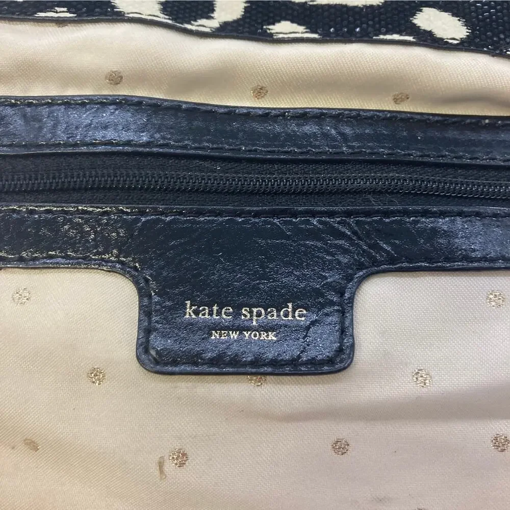 KATE SPADE BLACK AND CREAM ANIMAL PRINT SHOULDER BAG